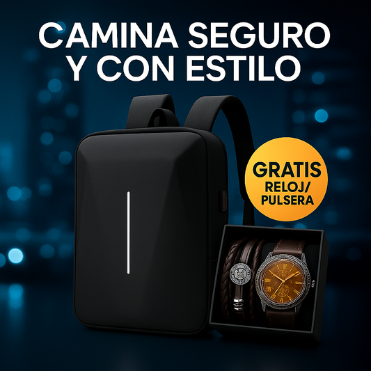 MOCHILA ANTIRROBO ELEGANTE + RELOJ Y PULSERA