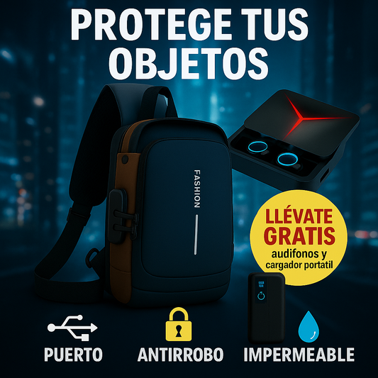 SET DE MORRAL MOCHILA ANTIRROBO + CARGADOR PORTÁTIL + AUDIFONOS INALÁMBRICOS + ENVIO GRATIS