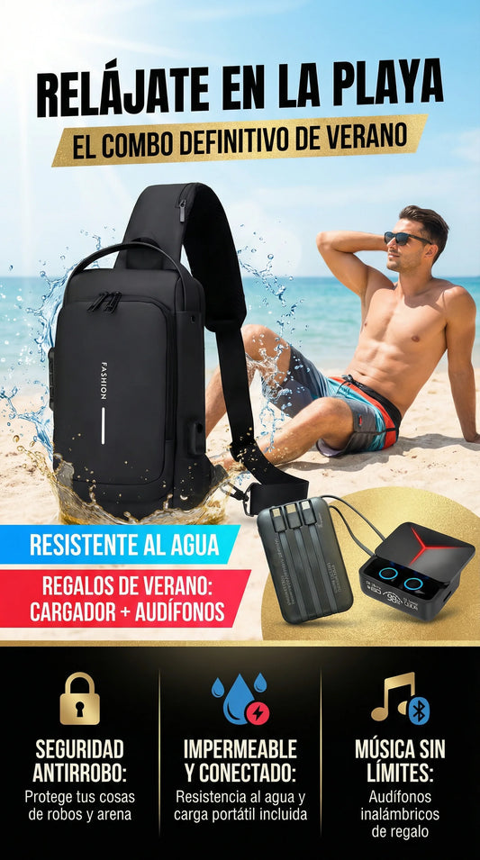 COMBO PLAYERO : MORRAL + CARGADOR PORTÁTIL+AUDÍFONO